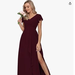 SMORBRID Women's V Neck Bridesmaid Dress w/slit and corset back